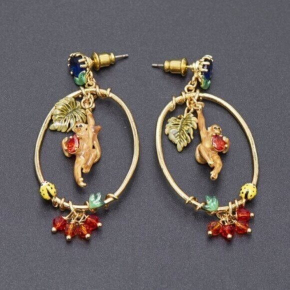 Les NEREIDES Thin Hoops Monkey crystal - Picture 1 of 5